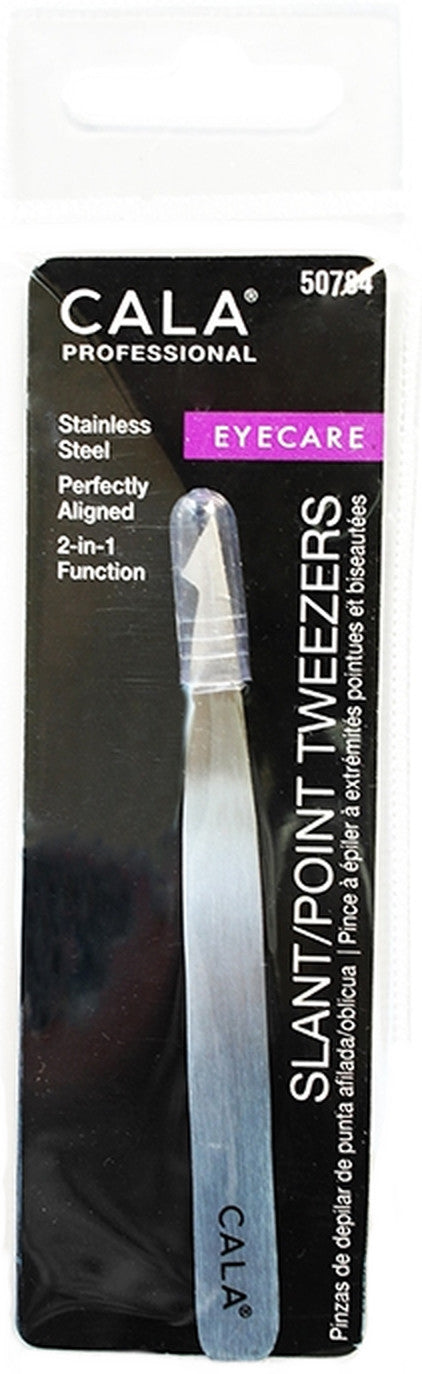 CALA PROFESSIONAL Stainless Steel Slanted / Point Tip Tweezers - ADDROS.COM